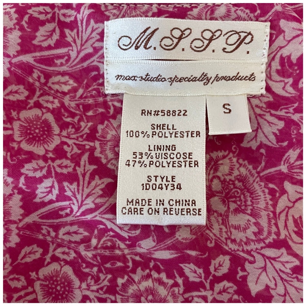 MSSP Max Studio Magenta Pink Floral Smocked Sleeveless Babydoll Top Small - Picture 3 of 7